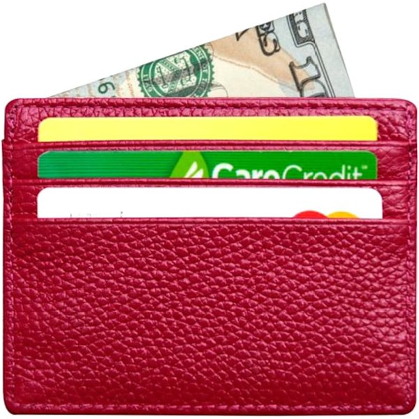 RFID Protect Slim Minimalist Pocket Läder Plånbok Kortfodral - röd red
