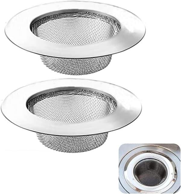 2-pack diskbänkssil i rostfritt stål 7,5 cm avloppssil för kök badrum dusch