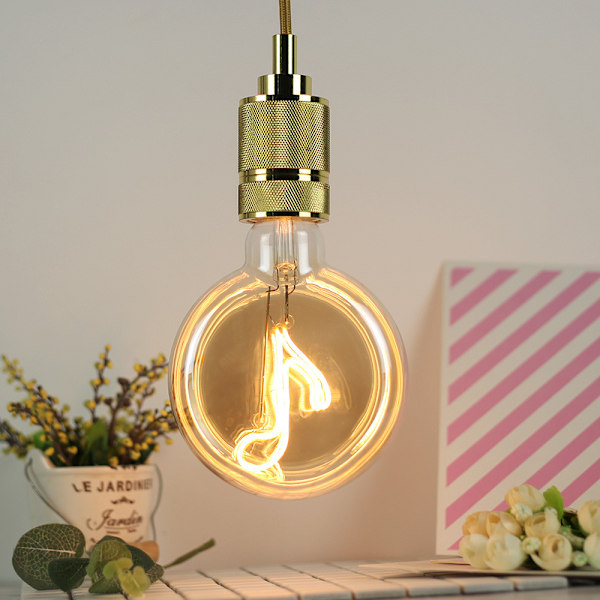 Edison LED-lampa 4W, E27 skruvljus retro gammaldags LED-musiknotfilament antik lampa gör vacker design (G125 musik)