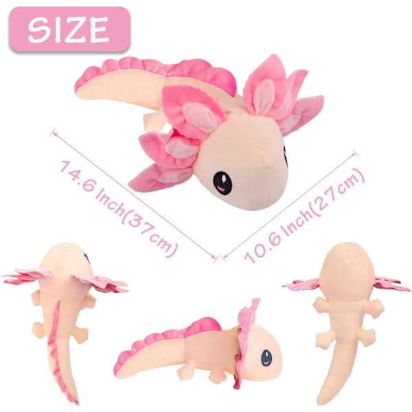 Axolotl plyschleksak, Axolotl gosedjur, 14,6'' Kawaii dockleksak presenter för pojkar flickor (ljusrosa)