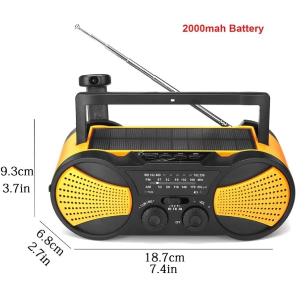 Aurinkopaneeli Power Bank Käsikäyttöinen Itselatautuva Power Bank AM/FM Sääasema Kannettava Radio Ladattava