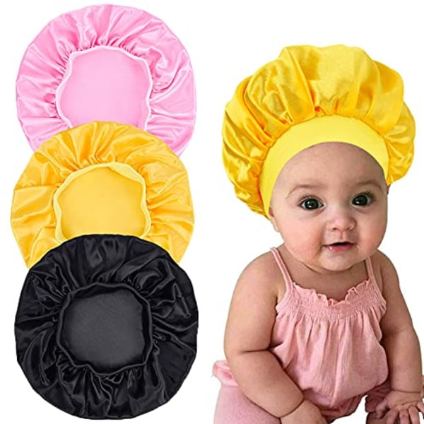 Satinhatt för barn, justerbar sovmössa för barn, återanvändbar & tvättbar hårmössa, perfekt för smink och studier (3-pack)_xx