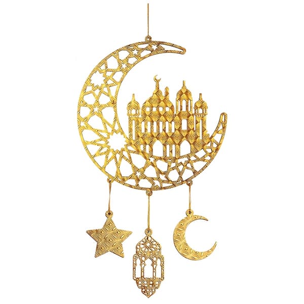 Trædørskilt Eid Mubarak Hult Måne Stjerner Design Ramadan Festligheder Væghænger Style A