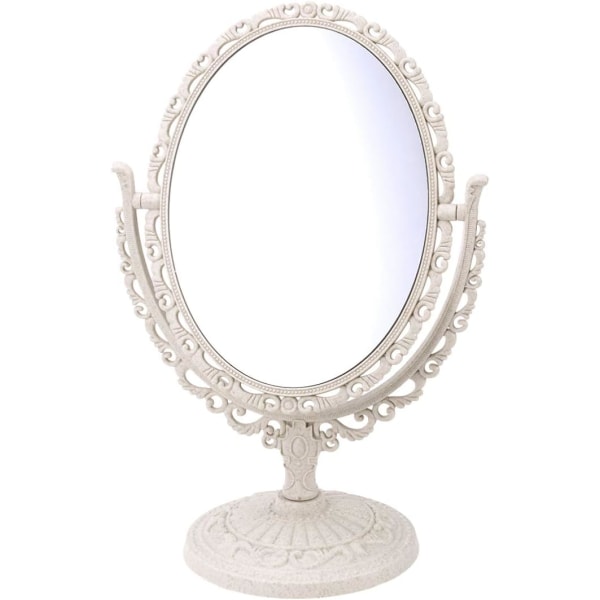 Ovalt makeupspejl vintage bordplade 360 ​​graders rotation Dobbeltsidet forstørrelsesspejl (beige)