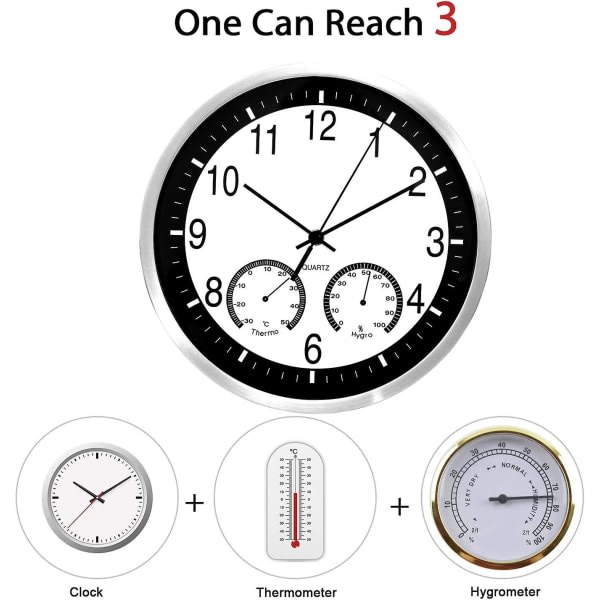 12 tommers metall kvarts veggklokke 30 cm moderne stille ikke-tikkende veggklokker med termometer måler temperatur fuktighet for stue soverom av