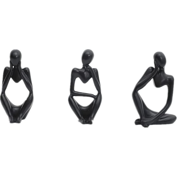 Set med 3 svarta staty för interiörtänkare Abstrakt konst Skulptur Gyllene harts Samlarfigurer för hemmet Vardagsrum Kontorshylla dekoration
