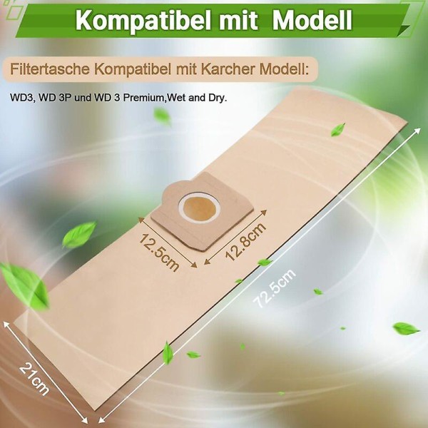 15-pack dammsugarpåsar för Karcher 6.959-130.0 Wd3 Wd3p Mv3 våt- och torrdammsugare ersättningspappersfilterpåsar, påse för Karcher Wd3 Premium A