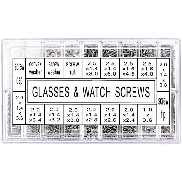 1000 st Micro Eyeglasses Forma Mini Solglasögon Sortiment Skruv Klockmutter Reparationssats För Rostfria Stålskruvar