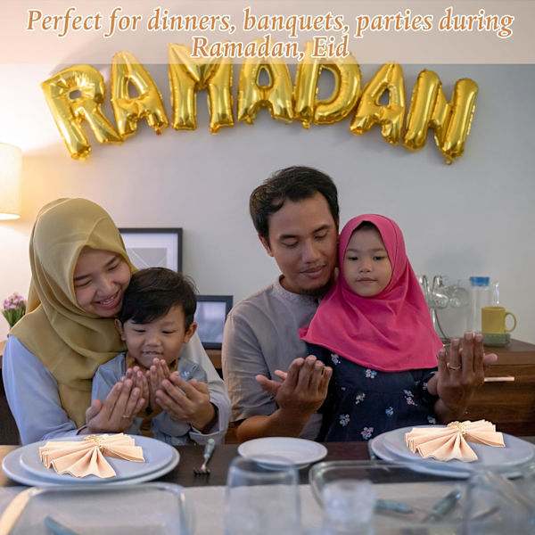 12 stk Ramadan Gull Serviettringer og Bomulls Servietter Bismillah Bokstav Metall Serviettspenner Eid