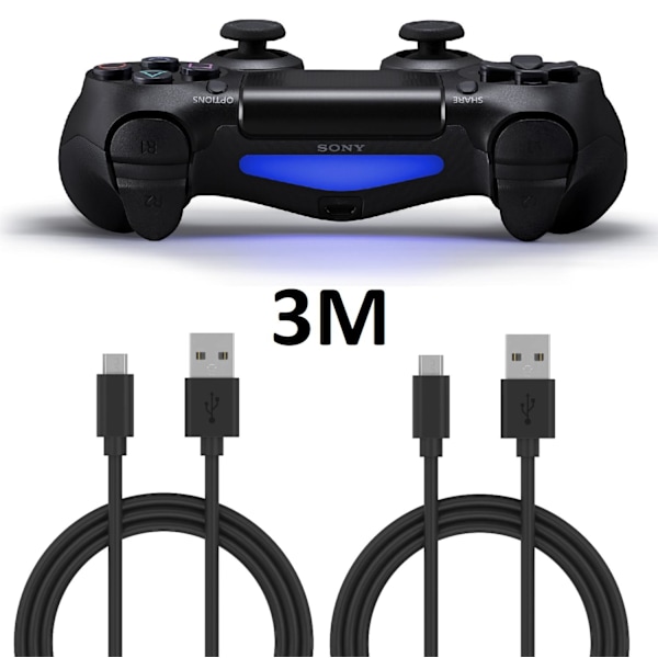 2-pakks Playstation 4 / PS4 Ladeledning for kontroller 3m Svart