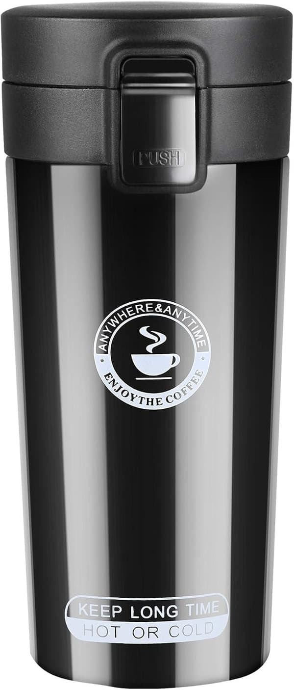 Premium reisekrus i rustfritt stål 380 ml svart isolert kaffe tekopp To Go