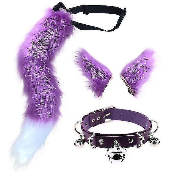 Häntä ja set, Long Fox Tail Cosplay Faux Furry Fox Wolf Tail Kit - violetti