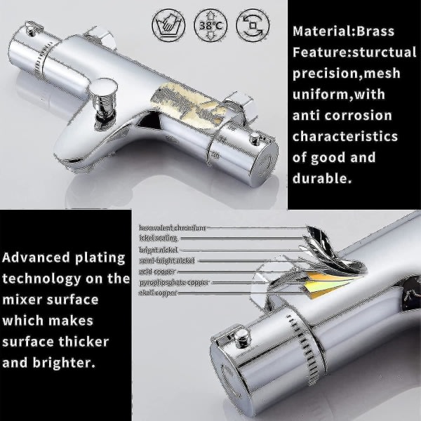 Termostatisk dusjmikser, termostatisk dusjmikser, termostatisk dusjstang for baderomsdusjsystemer