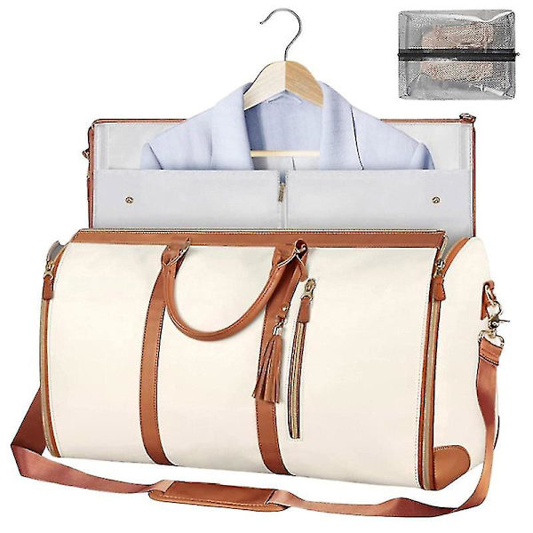 Carry On Garment Bag, Stor PU-läder duffelväska för kvinnor, Vattentäta klädpåsar White