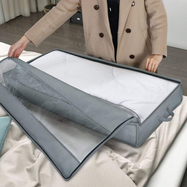 2-pak opbevaringstaske til opbevaring under sengen, med håndtag med høj densitet og 1 klart vindue, robust Oxford stofdyneopbevaring, grå lihjt