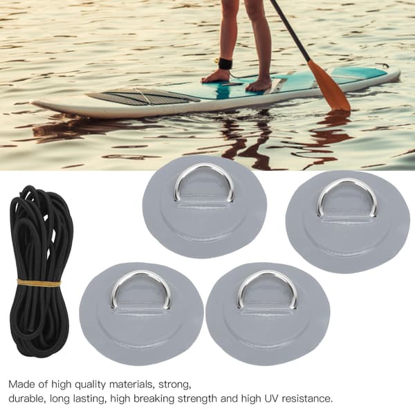 4 stk PVC-lapp elastisk tau sett D-ring lapp strikk tau sett rustfritt stål D-ring pad grå