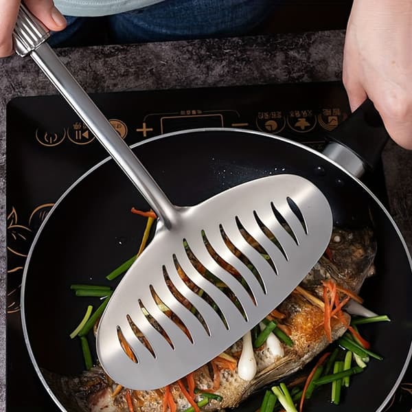 Fisk- och stekspade i rostfritt stål, non-scratch vändspade för grillning, stekning, bakning