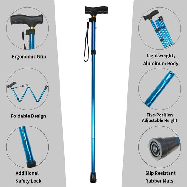 Justerbare Nordic Walking-staver - Lette sammenleggbare turstaver for eldre - Anti-skli turstav - Ideell gave til eldre foreldre (blå)