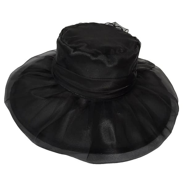 Dame Kentucky Derby-hatt med organzablomst til kirkebryllup Style B black
