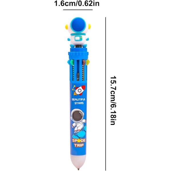 Färgglada kullaga pennor, kullaga pennor i olika färger, 10-i-1 tecknad astronaut flerfärgad kullaga penna, 0,5 mm infällbar bläckpresspenna