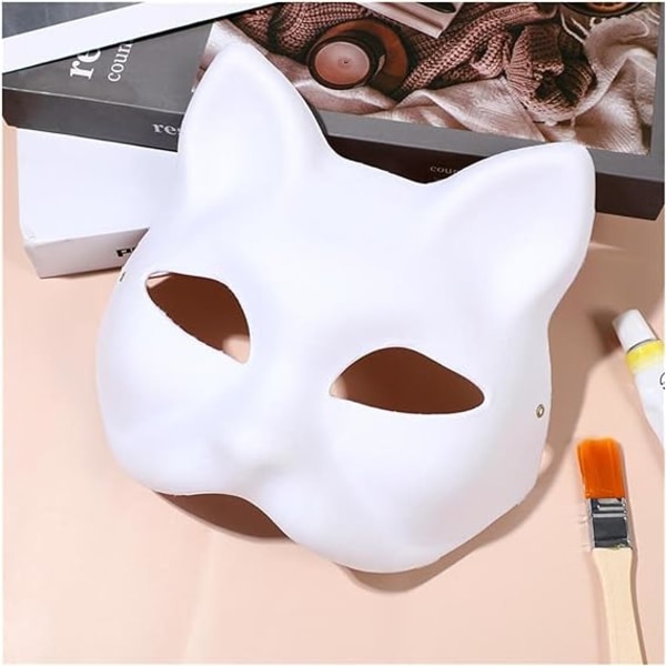 DIY Anime Pulp Japansk Mask Halvt ansikte Handmålad Cat Fox Mask Anime Masquerade Halloween Festival Cosplay Prop