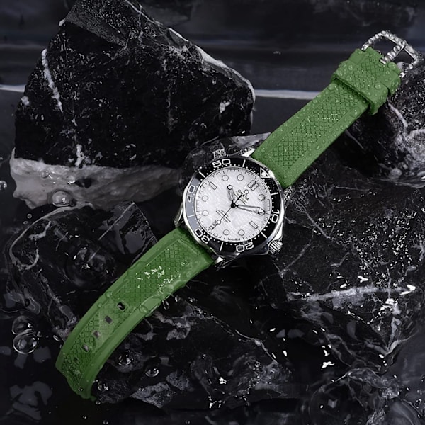 AVEKI klockarmband 20 mm rostfritt stål spänne snabbkoppling fluorogummiband för män, militärgrön