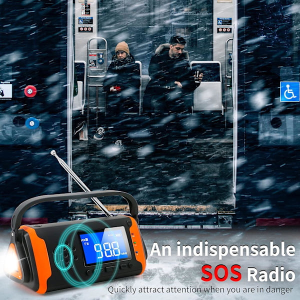 Solradio Nødradio Svingradio AM FM Radio med Lysstærk Lommelygte, SOS Alarm