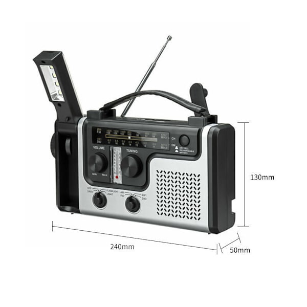 Bärbar LED Handvev Radio AM FM SW Sol Dynam Outdoor Nödradio med Bärbar Ficklampa
