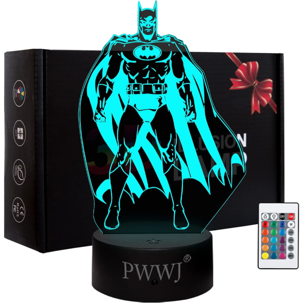 WJ 3D nattlampa Batman actionfigur nattduksbord skrivbord illusionslampa färgskiftande LED akryl RGB-lampor för fans leksak Batman, superhjälte i serietidningar