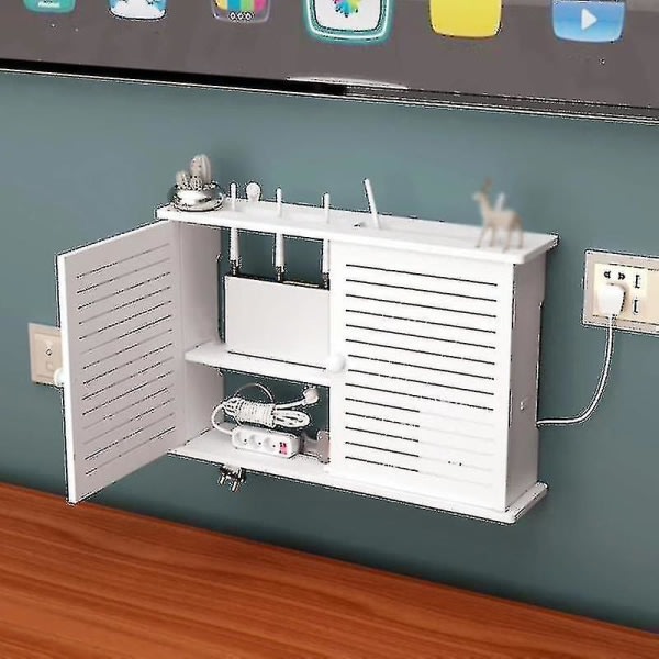 Langattoman Wi-Fi-reitittimen säilytyslaatikko puinen laatikkokaapeli Power plus johtoteline seinään kiinnitettävä pistoke