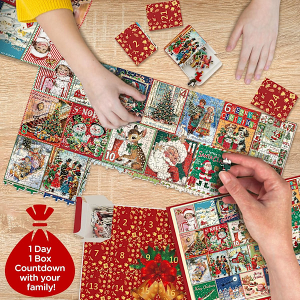 Julkalender Pussel 1000 Bitar för Vuxna, Jul Nedräkning Kalender 2024 Pussel, Jultomte Pussel för Vuxna 1000 Bitar