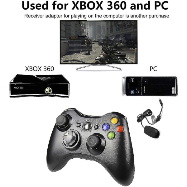 Trådløs kontroller for Xbox 360, Xbox 360 Joystick Trådløs spillkontroller for Xbox og Slim 360 PC (svart)
