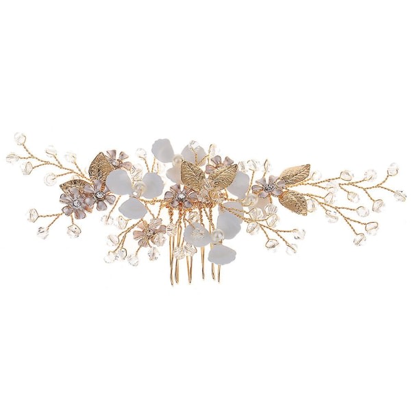 Pearl Tiara Wedding Hair Accessories Floral Hair Comb Pearl Hair Comb Flower Hair Combs Women Decorative Bridal Combs (Golden)