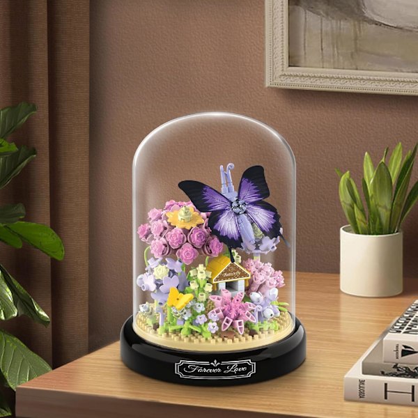Blomsterbukett Byggset för Vuxna, Djur Blommor 582 St Botanisk Samling Mini Byggklossar Set, Alla Hjärtans Dag för Hennes Mamma (Fjäril)