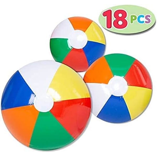 Rainbow Beach Balls (18-Pack), Settet inneholder 18 oppblåsbare Beach Balls 16"/40,6 cm (9 stk) og 12"/30,5 cm (9 stk) Flerfarget