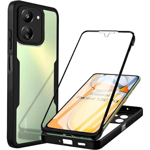Etui for Xiaomi Redmi 13C Full Body Forsterket Kant Hard 360° Beskyttelse - Svart