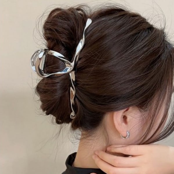 Whaline Hårklämma Whaline Vridna Klämmor Våg Stor Legering Hårklämma Enfärgad Stylingaccessoarer Silver
