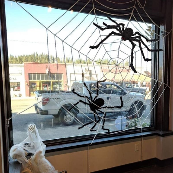 12ft jättiläinen pyöreä Halloween hämähäkinverkko Faux Fur Prop Scary ulkokoriste terassille Ovi Retractable Spider Web
