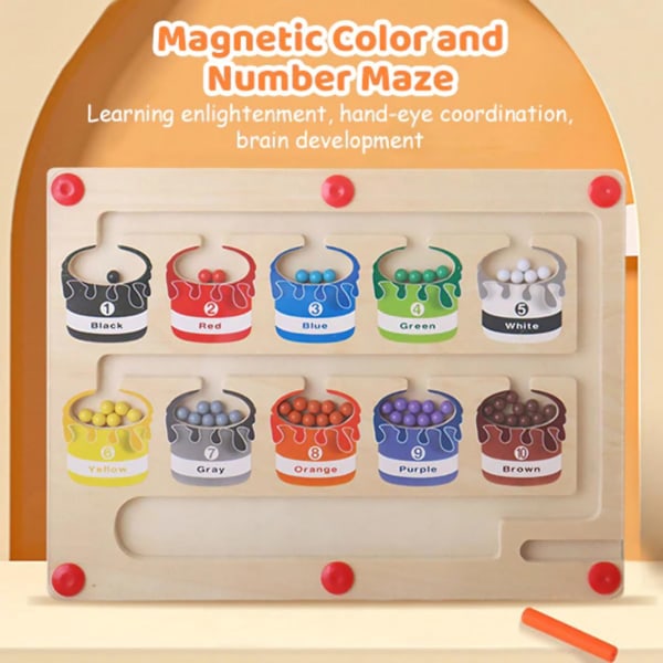 Magnetisk farge og nummerlabyrint tidlig pedagogisk pusselspillbräde for barn