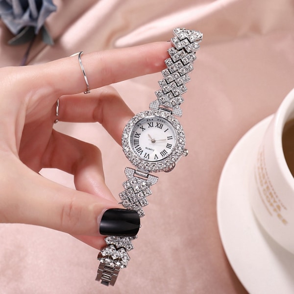 Watch för kvinnor Stålarmband Kärleksbälte Rhinestone Quartz Watch Mode (silver)