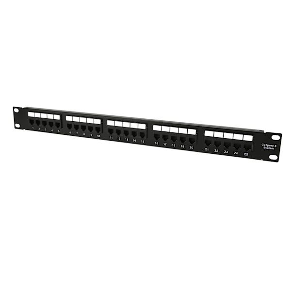 RJ11 Gjennomgående Hull 25 Porter Anti-Interferens Gullbelagt Pin CAT3 Patch Panel for 19 Tommers Stativskap 0.7