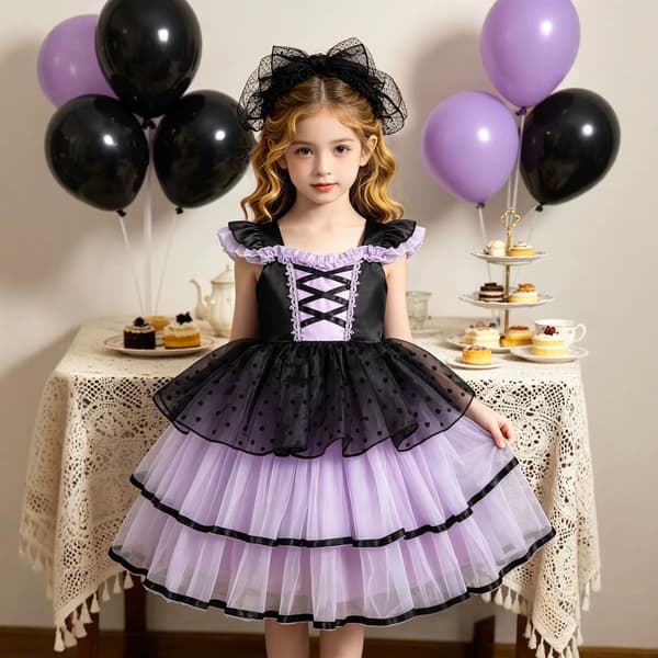 Prinsessekostume til piger sort lilla fest fødselsdagskjole Crown Scepter 100cm (4 years)