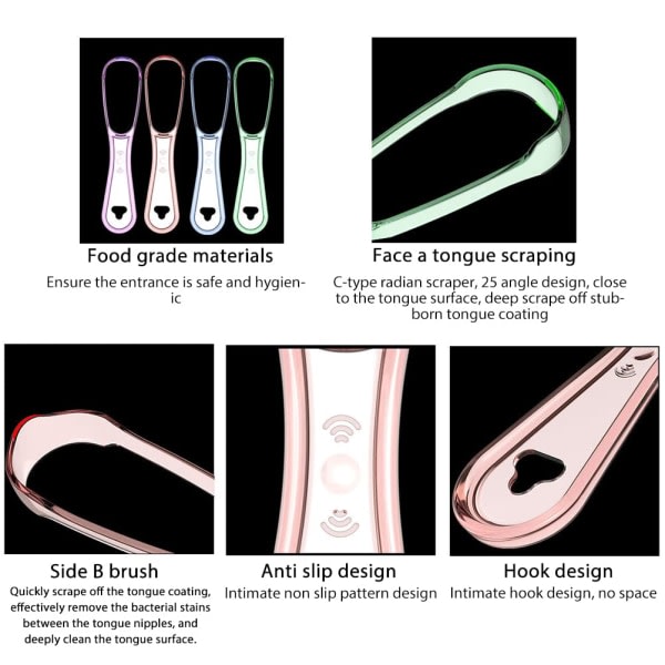 Sett med 5 plasttungeskraper for voksne og barn, reduserer dårlig ånde