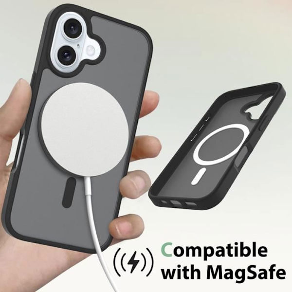 Fodral + 2 härdat glas för iPhone 16 Plus, skydd med magnetisk ring, anti-avtryck silikon och PC Svart