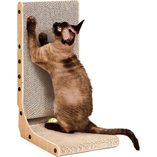 EHEYCIGA Kattklösbräda i Kartong för Innekatter, 48 cm L-formad Vertikal Kattklösbräda med Boll, Liten Kattklösmatta, Brun