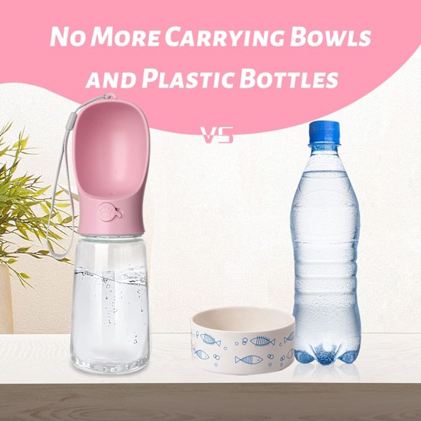 Koiran Vedenpullo, Vuotamaton Kannettava Pentu Kulho Vedenjakaja Juoma-syöttölaitteella Lemmikkieläimille Ulkoilmassa Kävelyyn, Vaellukseen, Matkalle (19oz Pinkki)