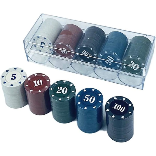 Pelimerkit Bingo Chips Chips Muoviset merkit Laskenta Pelimerkit Akryyli pokerimerkki Muoviset pelimerkit Pelimerkit Case Deluxe Pokeri Set 100 Kpl