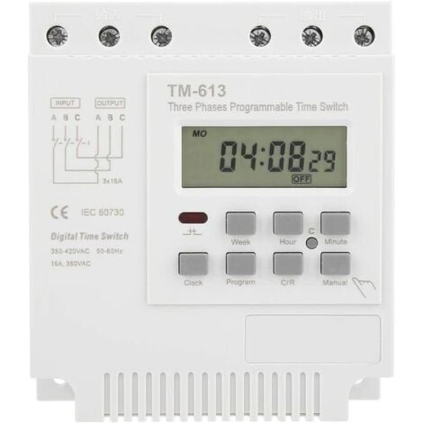 TM-163 Programmerbar Tidrelé 380V/50-60Hz 16A Ukentlig Relé Strømbryter Tre-Fase Timerbryter Smart Digital C