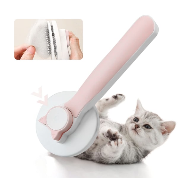 Dog Grooming Brush Cat Hair Brush, Self Cleaning Slicker Dog Brush with Smooth Handle for Long Hair & Short Hair (Pink)