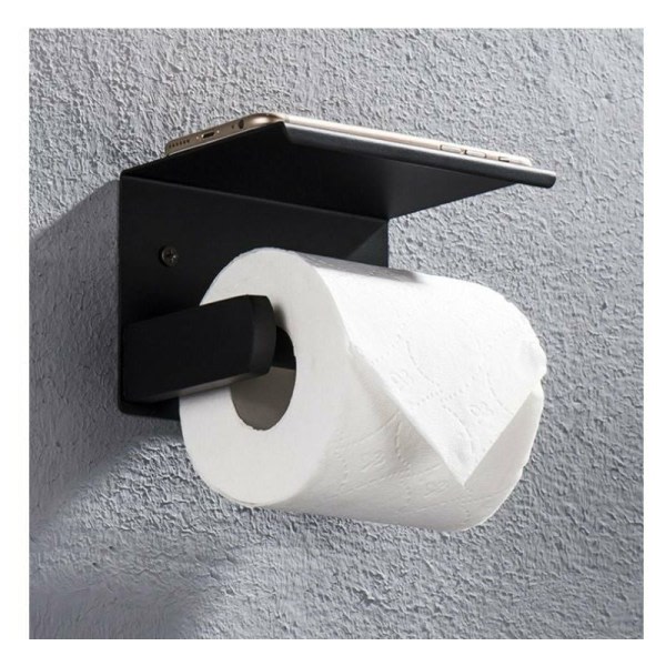 Toalettpapirholder, veggmontert toalettpapirholder, med mobiltelefonoppbevaringsholder (svart)